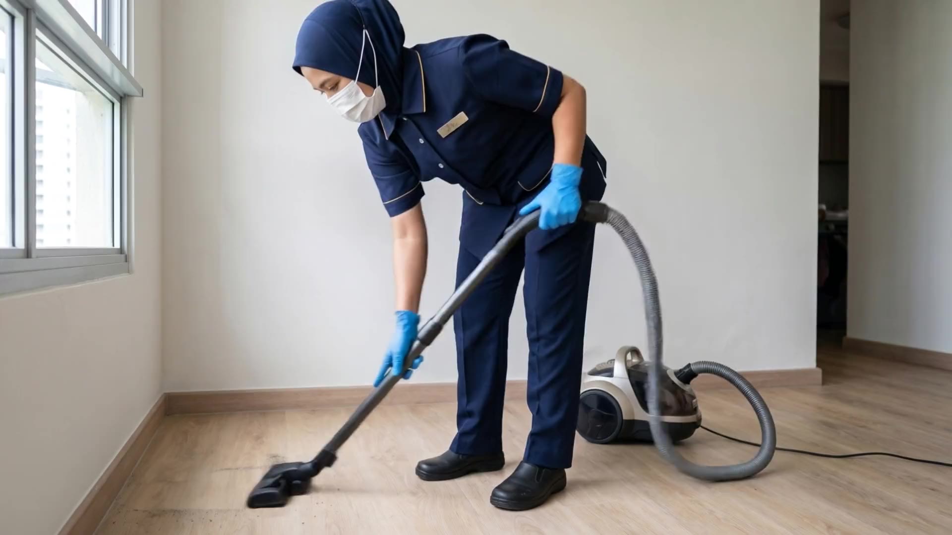 Vacuuming fine construction dust along the skirting