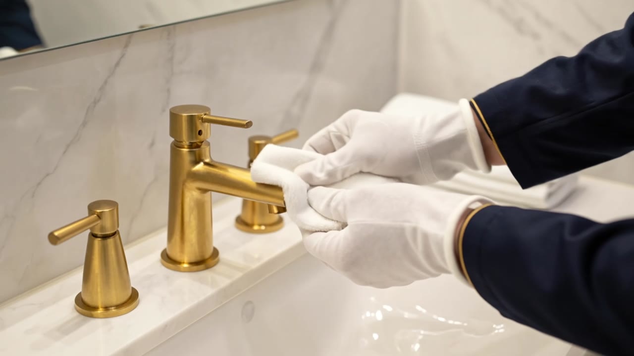 White-gloved finishing touches on a chrome ensuite tap